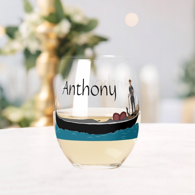 Vaso De Vino Venecia, Italia Gondola y Gondolier Personalizadas (Insitu (Boda))