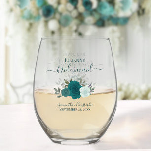 Vaso De Vino Verde azulados Rosas de Aqua Boho niñera donada de