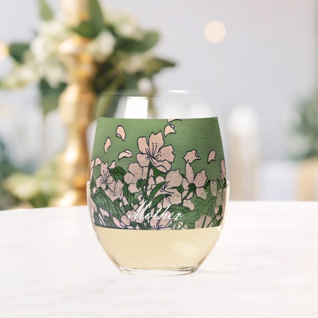 Vaso De Vino Verde de flores rosadas (Insitu (Boda))