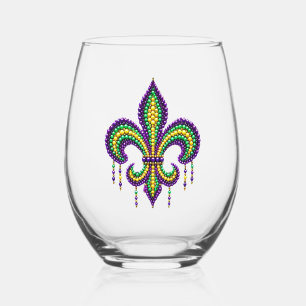 Vaso De Vino Verde morado Mardi Gras fleur de lis
