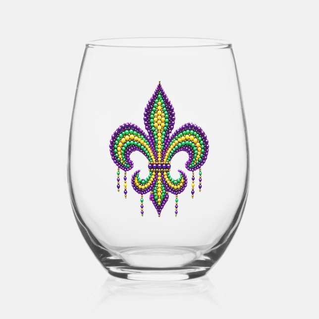Vaso De Vino Verde morado Mardi Gras fleur de lis (Reverso )