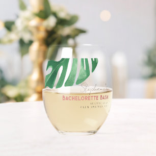 Vaso De Vino Verdor y Monstera Bachelorette tropical rosa