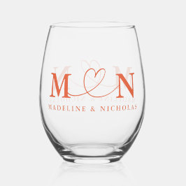 Vaso De Vino Verona Sunset Doodle Heart Loop Monograma Boda