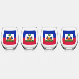 VASO DE VINO VERRE A VIN  IMPRIMEE AVEC LE DRAPEAU HAITIEN