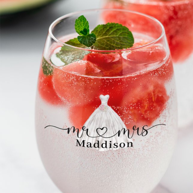 Vaso De Vino Vestido de novia Mr❤️Mrs ramo rosa (Subido por el creador)