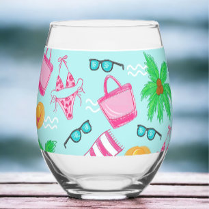Vaso De Vino Viaje de chicas a la playa elegante / Bikini rosa
