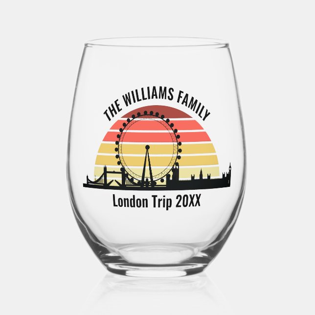 Vaso De Vino Viaje familiar de Personalizados Sunset en Londres (Anverso)