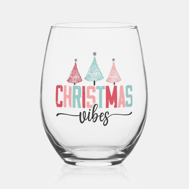 Vaso De Vino Vibes de navidades - Diseño de árboles festivos (Anverso)