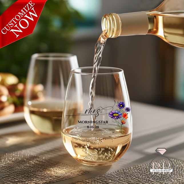 Vaso De Vino Vibrante Naranja Purple Wildflowers Sra. (Easy to Customize)