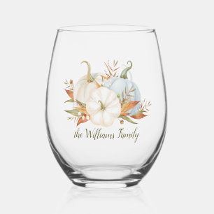 Vaso De Vino Vida útil de calabaza azul y blanca