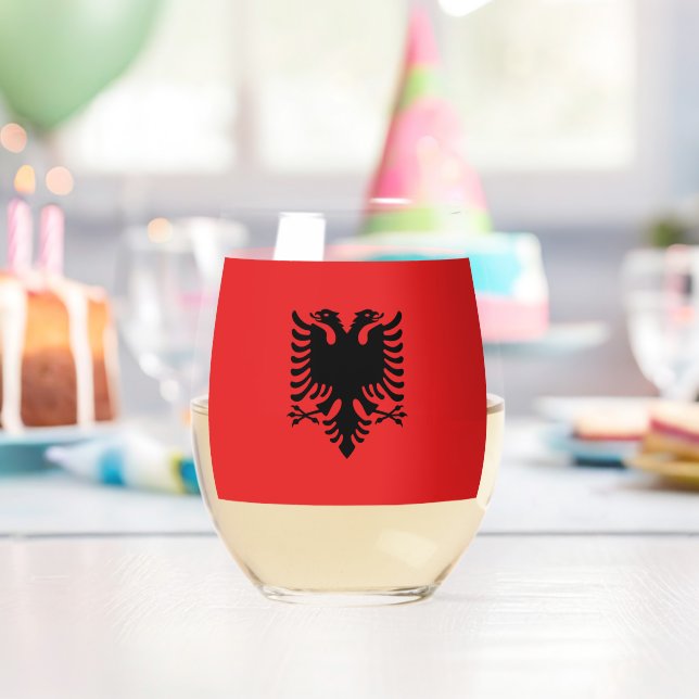 Vaso De Vino Vidrio con bandera de Albania (Insitu (Cumpleaños))