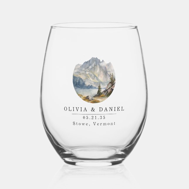 Vaso De Vino Vidrio de la Boda de Montaña (Anverso)
