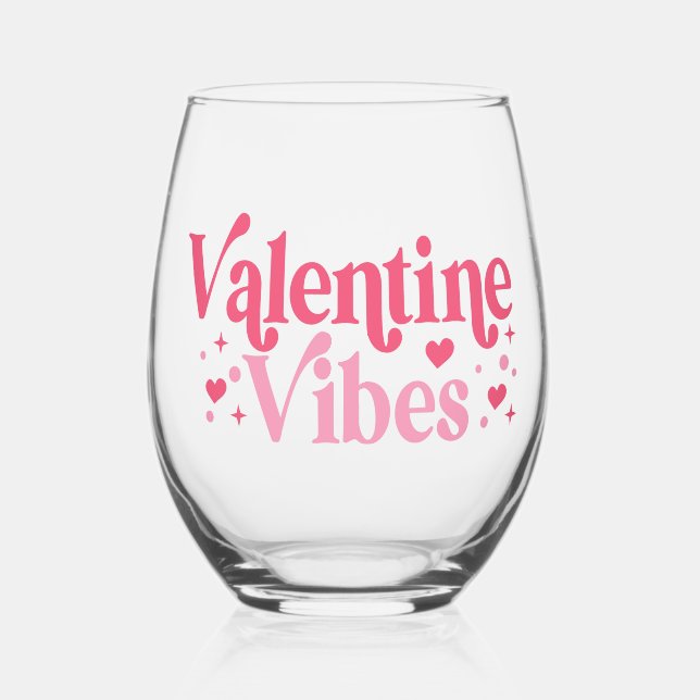 Vaso De Vino Vidrio de San Valentín Vibes sin Stemless (Anverso)