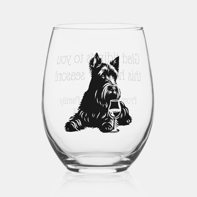 Vaso De Vino Vidrio de vacaciones de perro escocés personalizad (Anverso)