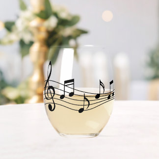 Vaso De Vino Vidrio de vino con notas musicales y Stave