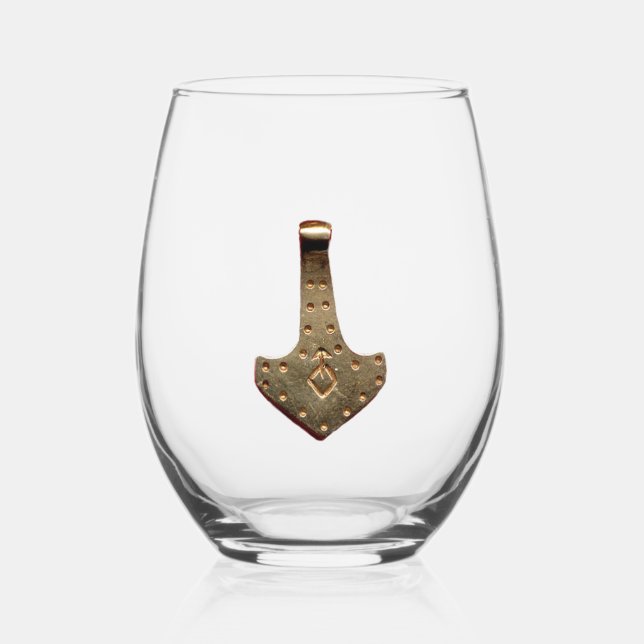 Vaso De Vino Vidrio Gold Thor Hammer (Anverso)