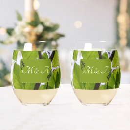 Vaso De Vino Vidrio inoxidable de hojas verdes Boda