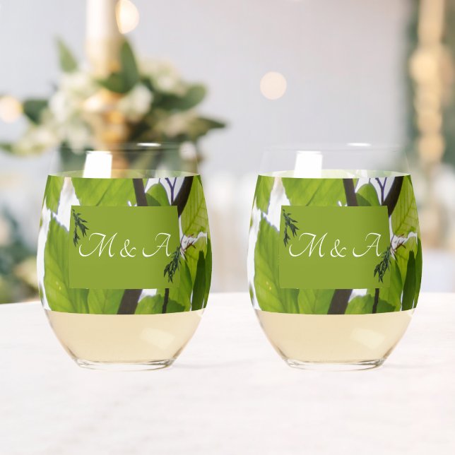 Vaso De Vino Vidrio inoxidable de hojas verdes Boda (Insitu (Boda))