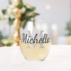 Vaso De Vino Vidrio monogramo elegante sin tallo personalizado