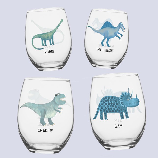 Vaso De Vino Vidrio personalizado de dinosaurio divertido (Fun dinosaur personalized name glass set)