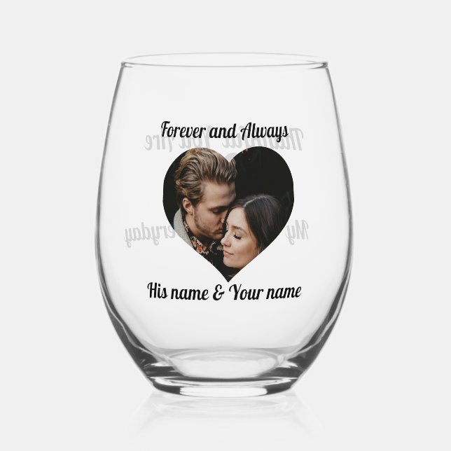 Vaso De Vino Vidrio personalizado para bebidas de pareja (Anverso)