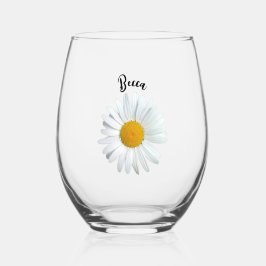 Vaso De Vino Vidrio personalizado Perky White Daisy Flower