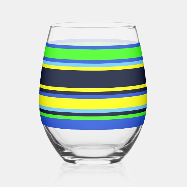 Vaso De Vino Vidrio rayado - azul, limón y amarillo (Anverso)
