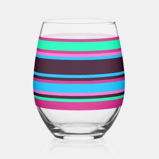 Vaso De Vino Vidrio rayado - Magenta, Aqua y Azul