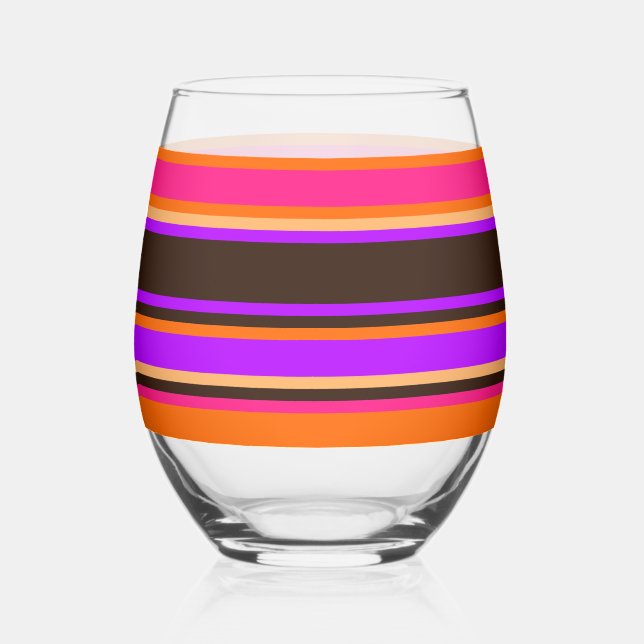 Vaso De Vino Vidrio rayado - Naranja, magenta y púrpura (Anverso)