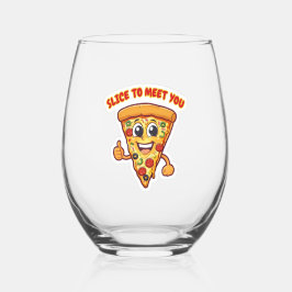 Vaso De Vino Vidrio sonriente con pizza.