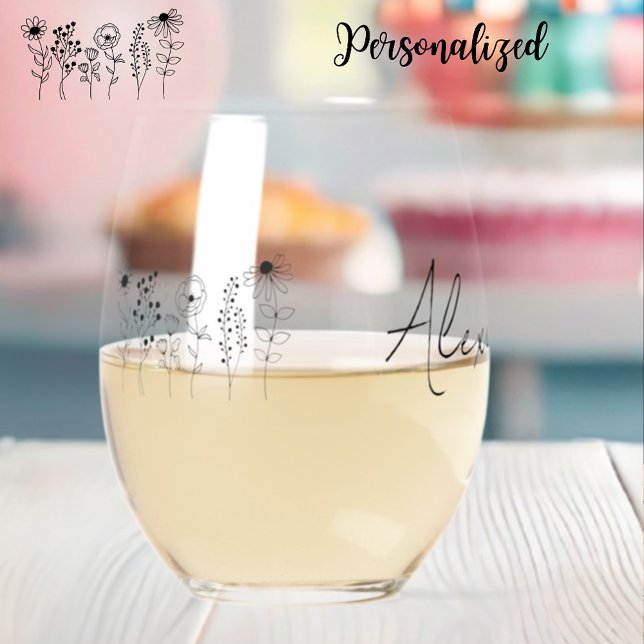 Vaso De Vino Vidrio Stemless personalizado floral elegante (Subido por el creador)