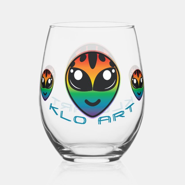 Vaso De Vino Vidrio Stemless Rainbow Alien (Anverso)