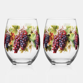 Vaso De Vino Viñedo Acuarela Uvas Vid