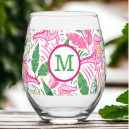 Vaso De Vino Vino de caimán rosa monograma preppy 