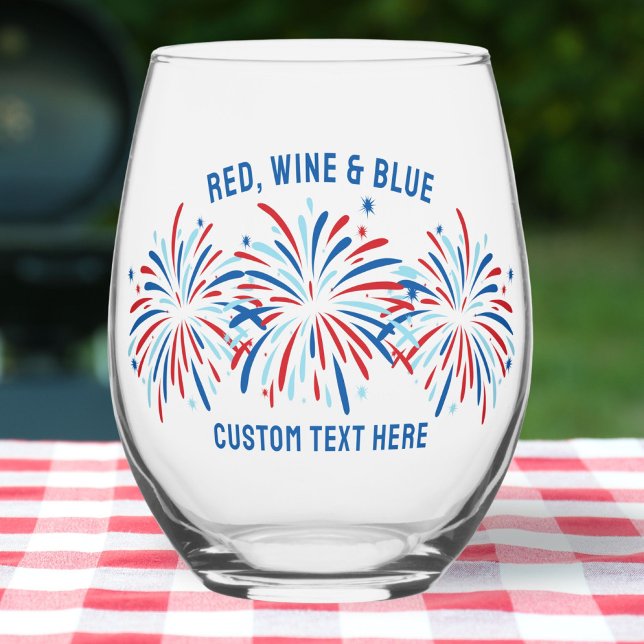 Vaso De Vino Vino Rojo Y Fuegos Artificiales Azules 4 De Julio  (Subido por el creador)