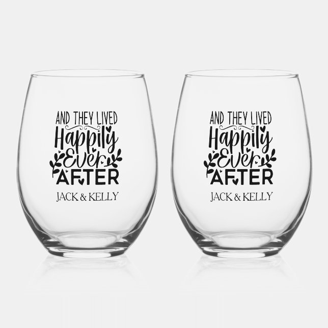 Vaso De Vino Vivieron Felices Para Siempre (Anverso)