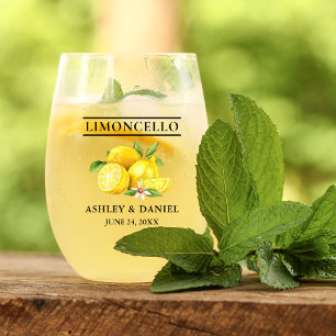 Vaso De Vino Watercolor Lemons Greenery Boda Limoncello