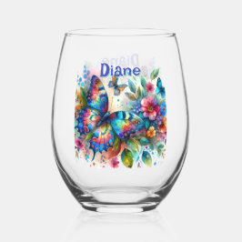Vaso De Vino Watercolor Mariposa Jardín floral Personalizado