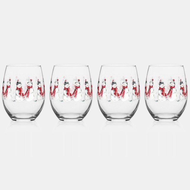 Vaso De Vino Watercolor Snowman  (Anverso)