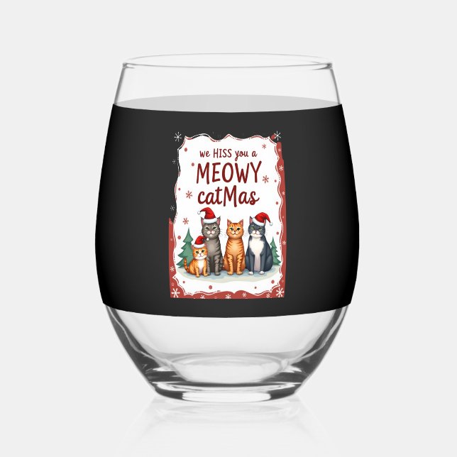 Vaso De Vino We Hiss You A Meowy Catmas Funny Cat Christmas Ugl (Anverso)