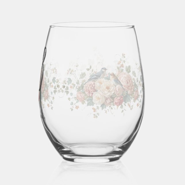 Vaso De Vino Wedding floral bird Monogram Elegant Simple Minima (Reverso )
