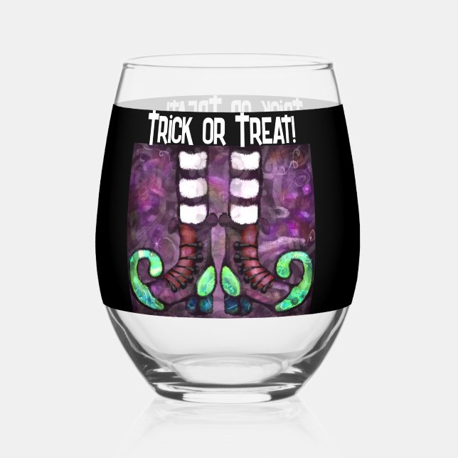 Vaso De Vino Whimsical Halloween Witch Boots Purple Green (Reverso )