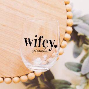 Vaso De Vino WIFEY   Nombre personalizado de recién casados