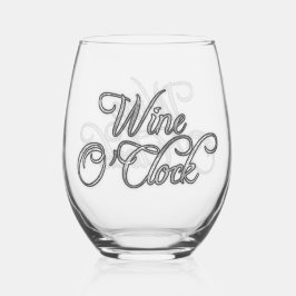 Vaso De Vino Wine O'Clock Silver Text