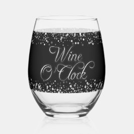 Vaso De Vino Wine O'Clock Silver Text