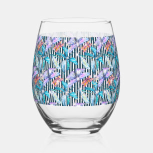 Vaso De Vino Wineglass inmaculado con mariposas coloridas
