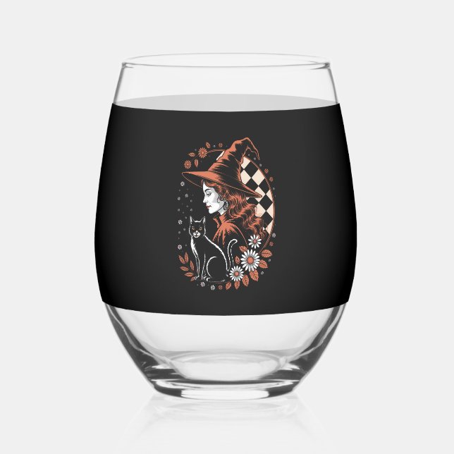 Vaso De Vino Witch Checkered Halloween (Anverso)