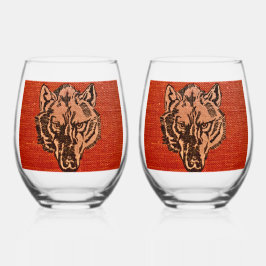 Vaso De Vino Wolf Head on Red    