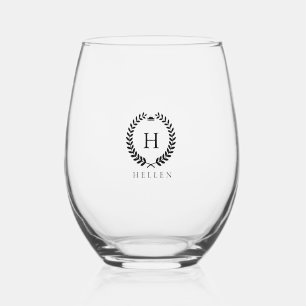 Vaso De Vino Wreath blanco Nombre personalizado Vino sin aguja
