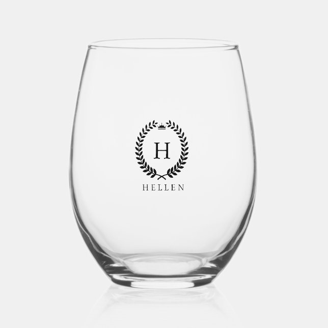 Vaso De Vino Wreath blanco Nombre personalizado Vino sin aguja (Anverso)